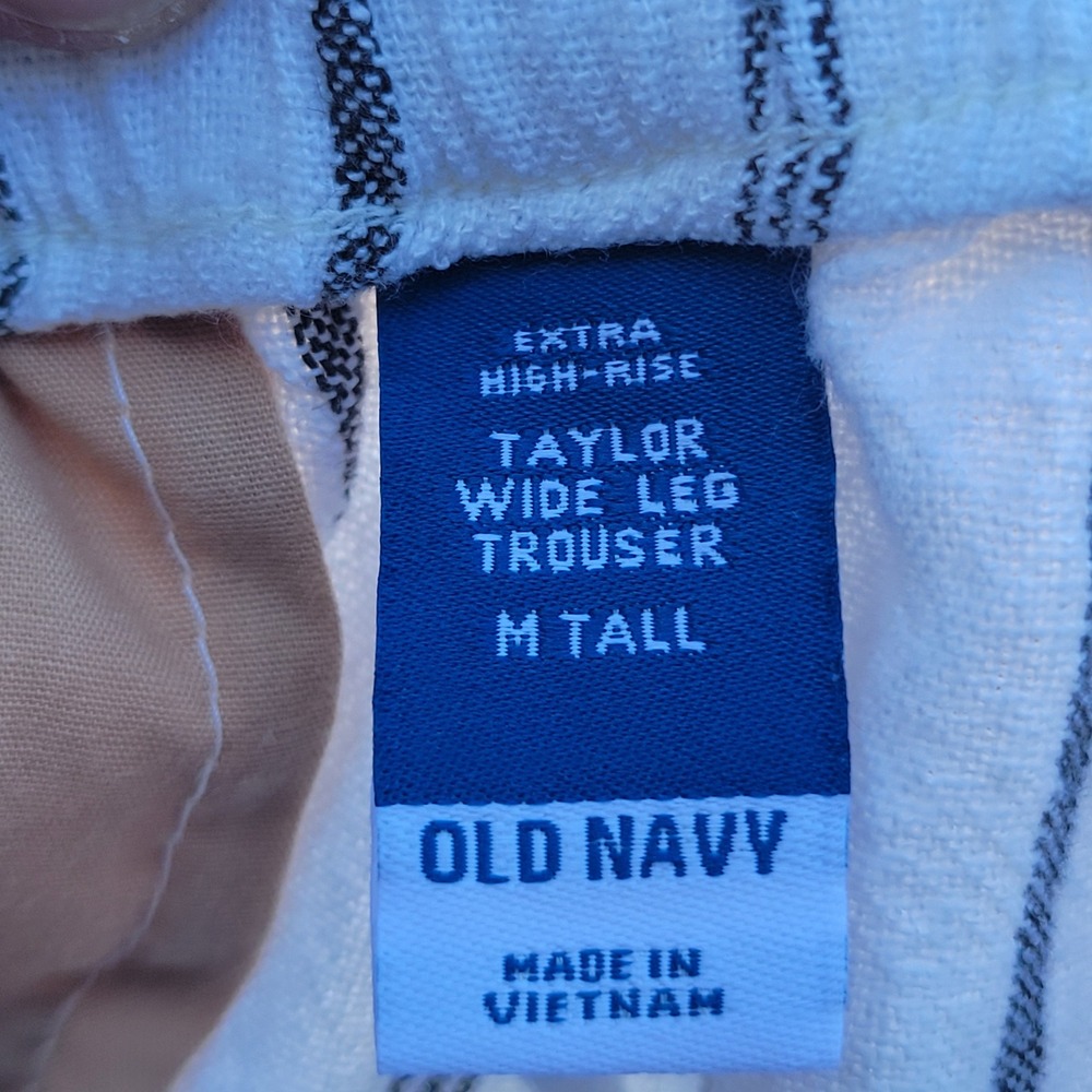 Old Navy Taylor Wide Leg Trouser Extra High Rise Linen Blend Striped Pant M Tall - Picture 3 of 6